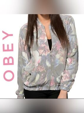 Obey No 84 Floral Zip-Front Bombe Jacket